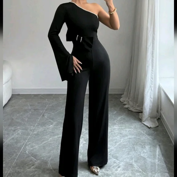 Women's Solid Color Long Sleeve Fitted Casual Everyday Jumpsuit - Picture 4 of 4